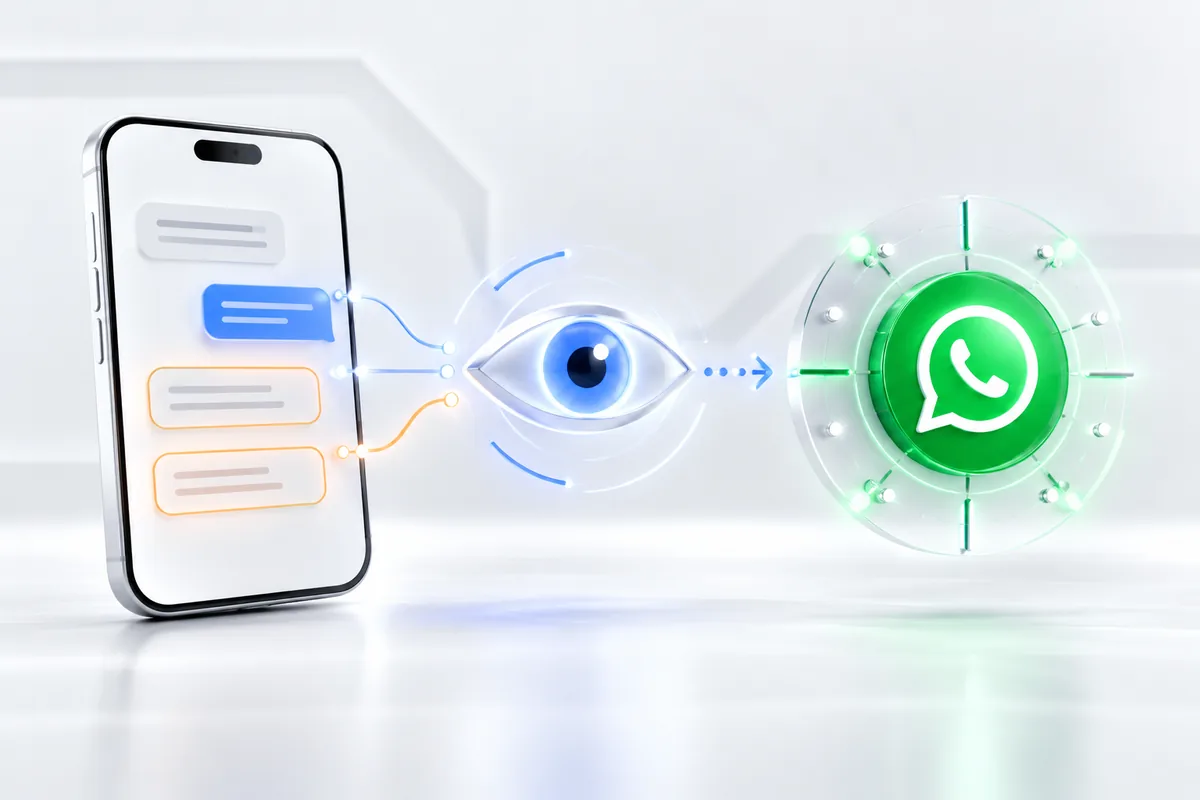 Conversas do celular observadas por um olho e levadas ao WhatsApp